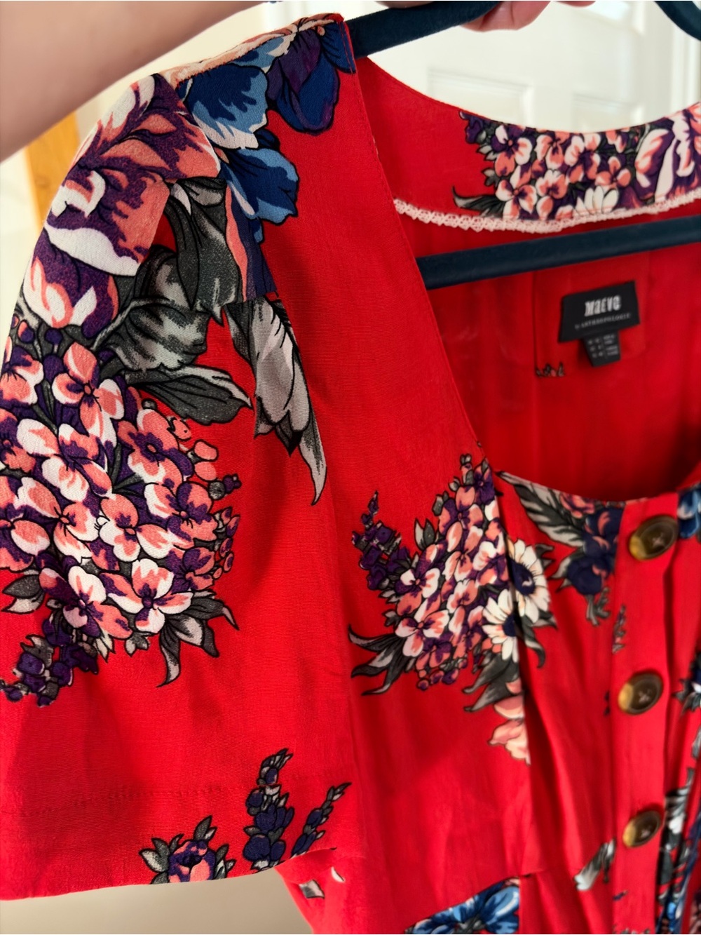 Maeve by Anthropologie Red Floral Button-Front Women’s Midi Dress Size 8 - Picture 9 of 9